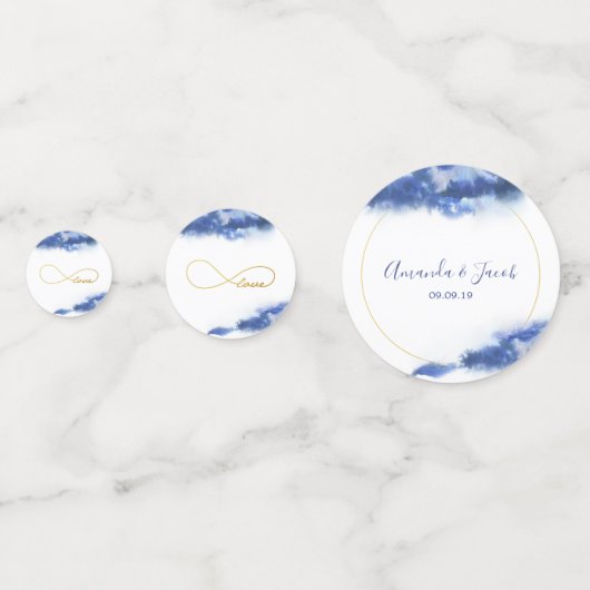 青エレガント大理石グラデーション金ゴールドラブインフィニティ コンフェッティ (正面)