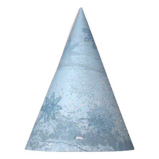 青エレガント大理石グリッター雪片パターン パーティーハット (左)