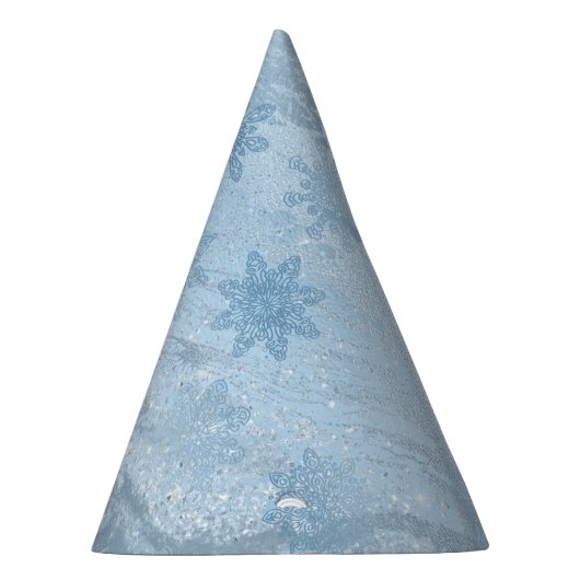 青エレガント大理石グリッター雪片パターン パーティーハット (右)
