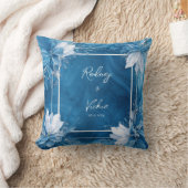 青エレガント大理石フローラ結婚ズ クッション (ブランケット)