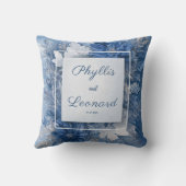 青エレガント大理石フローラ結婚ズ クッション (裏面)