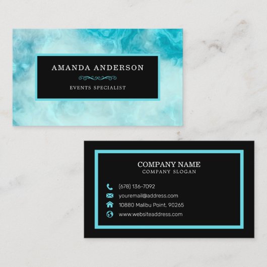 青エレガント大理石上の青フレーム |名刺 名刺 (正面/裏面)