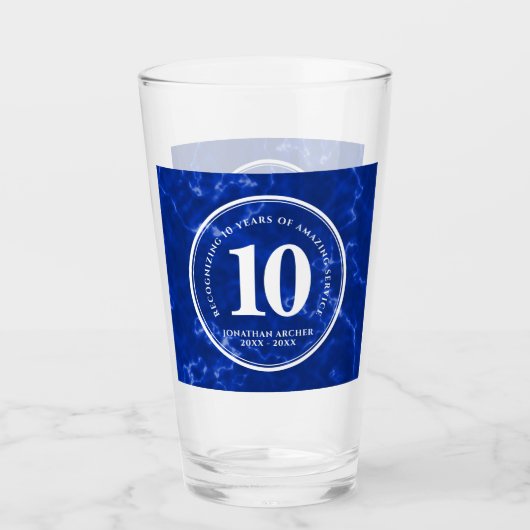 青エレガント大理石10年勤続記念日 タンブラーグラス (正面)