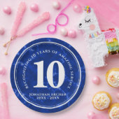 青エレガント大理石10年勤続記念日 ペーパープレート (パーティー)