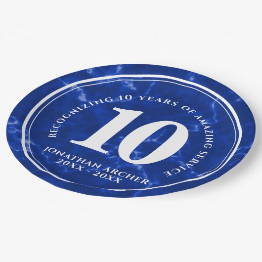 青エレガント大理石10年勤続記念日 ペーパープレート