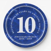 青エレガント大理石10年勤続記念日 ペーパープレート (正面)