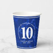 青エレガント大理石10年勤続記念日 紙コップ (裏面)