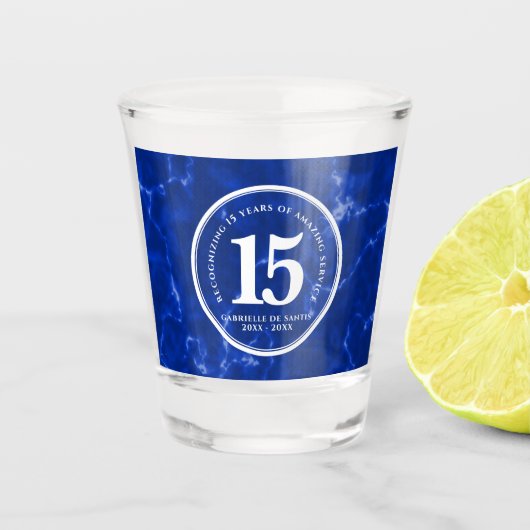 青エレガント大理石15年勤続記念日 ショットグラス (正面)