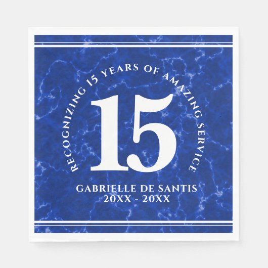 青エレガント大理石15年勤続記念日 スタンダードランチョンナプキン (正面)