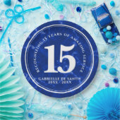 青エレガント大理石15年勤続記念日 ペーパープレート (パーティー)