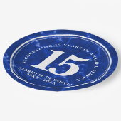 青エレガント大理石15年勤続記念日 ペーパープレート (アングル)