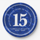 青エレガント大理石15年勤続記念日 ペーパープレート (正面)