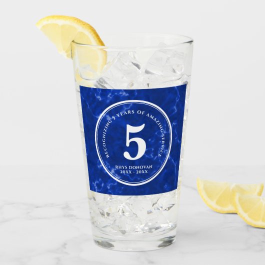 青エレガント大理石5年勤続記念日 タンブラーグラス (アイス正面)