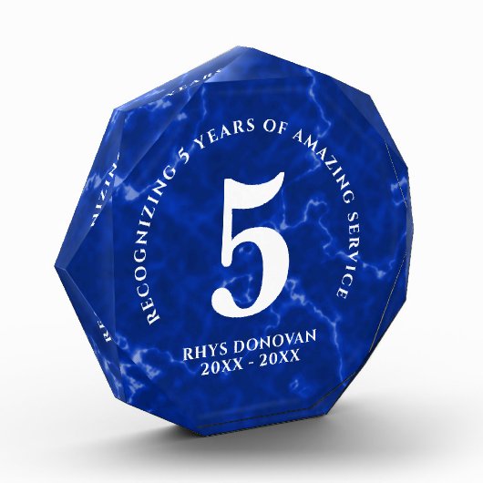 青エレガント大理石5年勤続記念日 フォトブロック (左)