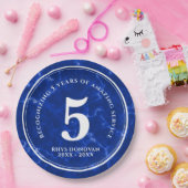 青エレガント大理石5年勤続記念日 ペーパープレート (パーティー)