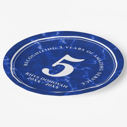 青エレガント大理石5年勤続記念日 ペーパープレート (アングル)