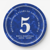 青エレガント大理石5年勤続記念日 ペーパープレート (正面)