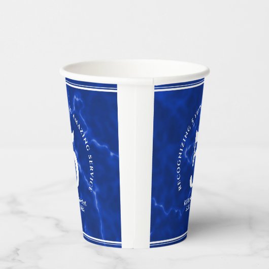 青エレガント大理石5年勤続記念日 紙コップ (右)