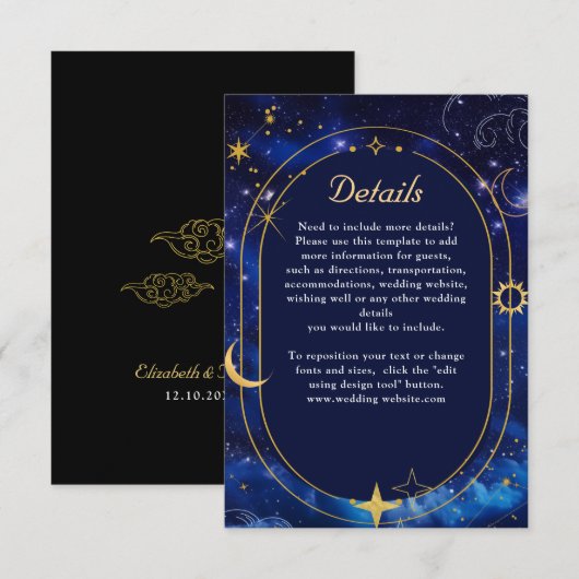 青エレガント天の結婚詳細 エンクロージャーカード (正面/裏面)