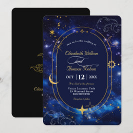青エレガント天体結婚式招待状 招待状