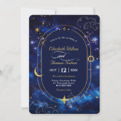 青エレガント天体結婚式招待状 招待状 (正面)