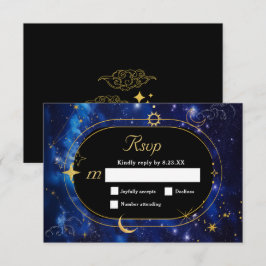 青エレガント天結婚星 出欠カード