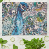 青エレガント孔雀ウォーターカラーアートキッズエプロン キッチンタオル (折り畳み)