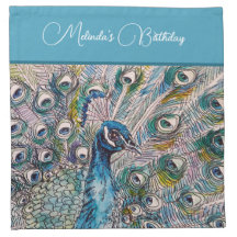 青エレガント孔雀ウォーターカラーアートキッズエプロン