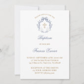 青エレガント弓バプテスマ 招待状 (正面)