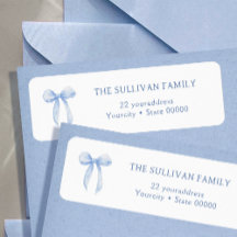 青エレガント弓差出人住所ラベル