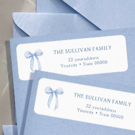 青エレガント弓差出人住所ラベル ラベル