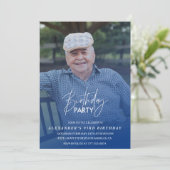 青エレガント影フォトメンズ93rd誕生日パーティー 招待状 (スタンド正面)