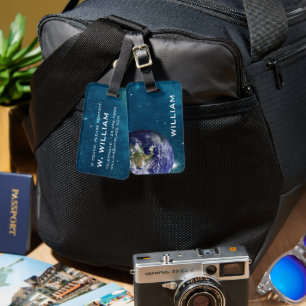 青エレガント惑星地球宇宙太陽の系 ラゲッジタグ