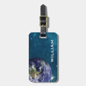 青エレガント惑星地球宇宙太陽の系 ラゲッジタグ (正面縦)