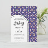 青エレガント抽象芸術パターン結婚式招待状 招待状 (スタンド正面)