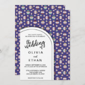 青エレガント抽象芸術パターン結婚式招待状 招待状 (正面/裏面)