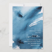 青エレガント抽象芸術水彩婚約パーティ 招待状 (正面)