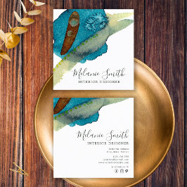 青エレガント抽象芸術水色インテリア設計者 スクエア名刺