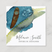 青エレガント抽象芸術水色インテリア設計者 スクエア名刺 (正面)