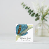 青エレガント抽象芸術水色インテリア設計者 スクエア名刺 (スタンド正面)