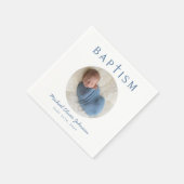 青エレガント文字の写真バプテスマ スタンダードカクテルナプキン (角)