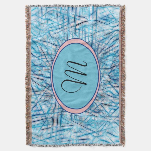 青エレガント桃色モノグラム スローブランケット (正面縦)