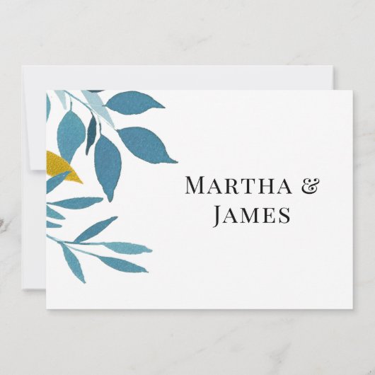 青エレガント植物学結婚サンキューカード サンキューカード (裏面)