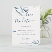 青エレガント植物水シンプル色結婚の セーブザデート (スタンド正面)