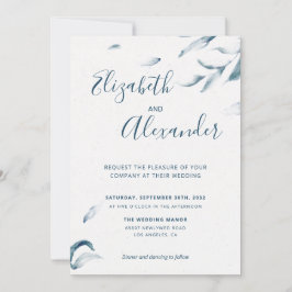 青エレガント植物水シンプル色結婚の 招待状