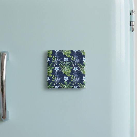 青エレガント植物水彩花模様 マグネット