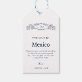 青エレガント植物紋章モノグラ結婚ム ギフトタグ (正面)