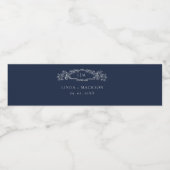 青エレガント植物紋章モノグラ結婚ム ペットボトルラベル (シングルラベル)