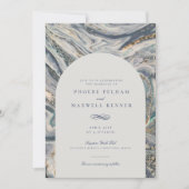 青エレガント水カラー海渦結婚の 招待状 (正面)