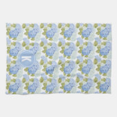 青エレガント水ドラゲ花模様モノグラム キッチンタオル (横)